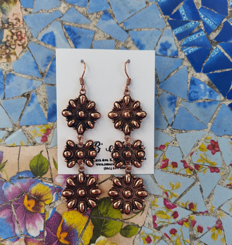 Bronze Flower Concho Dangle Earrings