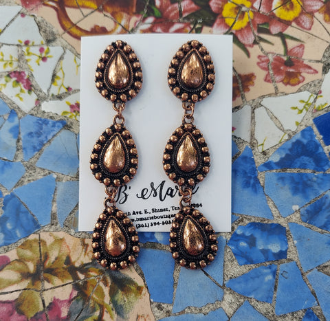 Bronze Oval Concho Dangle Earrings