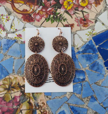Bronze Concho Dangle Earrings