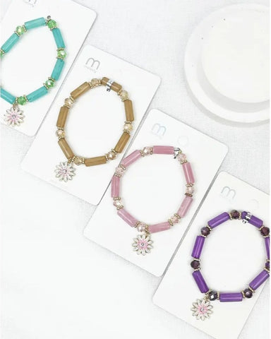 Tubula Bead Glass Bracelets With Flower Pendant