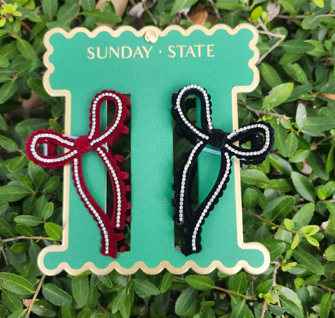 Velvet/Rhinestone Hairbow Hairclips