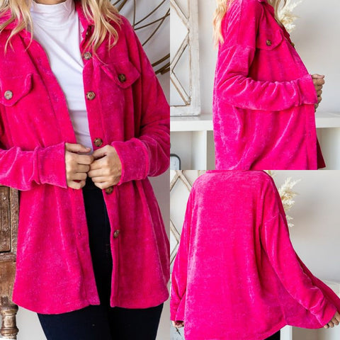 Solid Chenille Button Down Shacket