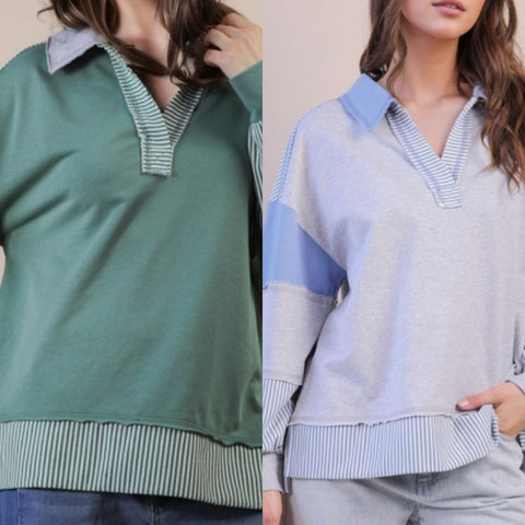 Color Block Solid & Stripe Knit Top