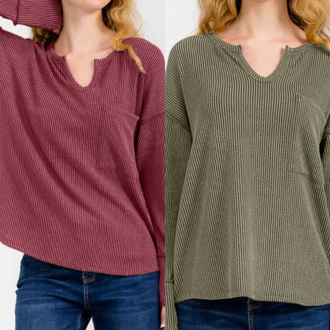 Knit Notched Neck Pullover Top