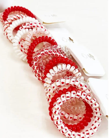 Red Color Theme Mixed Spiral Hair Ties