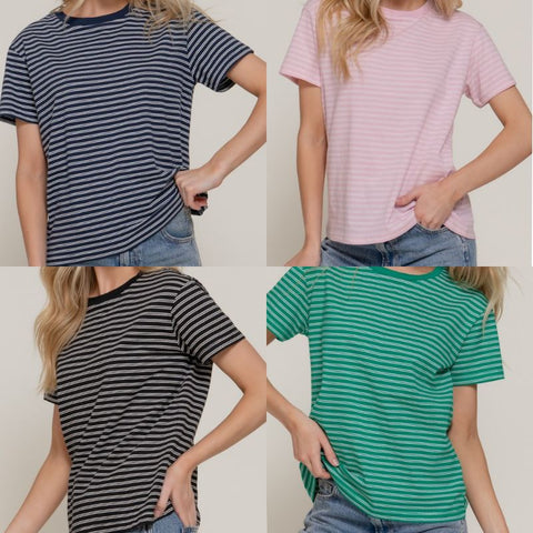 Short Sleeve Round Neck Stripe Tee