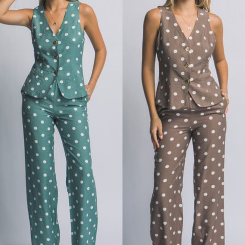 V-Neck Polka Dot Vest/Pants Set