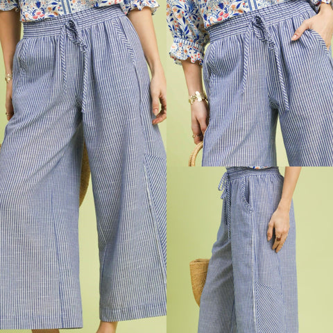 Linen Blend Striped Wide Leg Pants