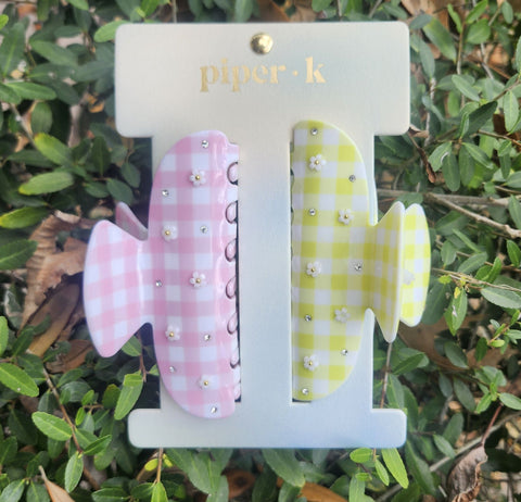 Daisy Checkered Hair Clips