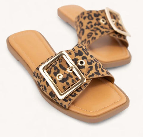 Leopard Print Gold Buckle Sandals
