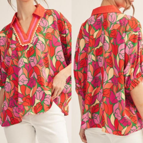 Drop Shoulder Floral Loose Fit Top