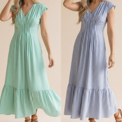Vertical Striped Woven Maxi Dress