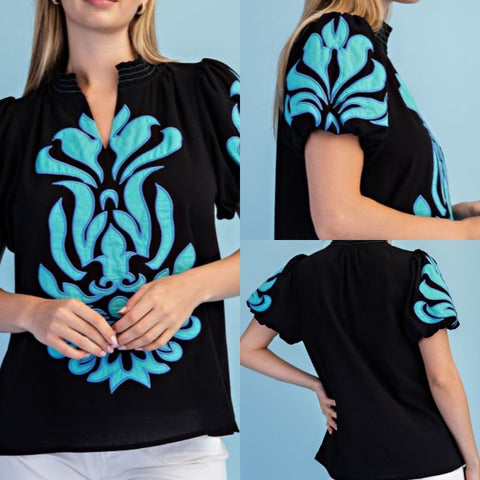 Embroidered Design V-Neck Top