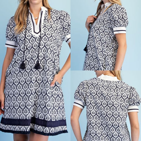 Printed Short Puff Sleeve Dress