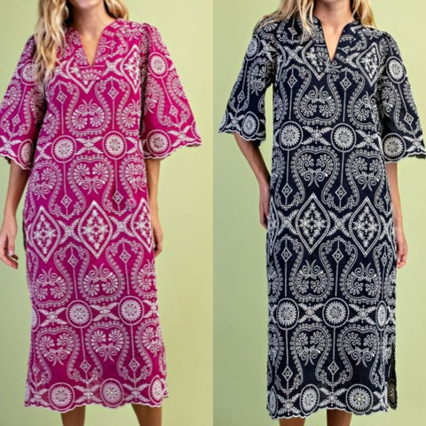 Embroidered Tunic Style Midi Dress