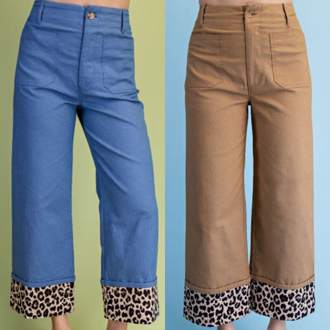 Leopard Cuffed Ankle Cropped Pants