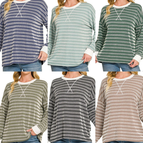 Striped Round Neck Pullover Top