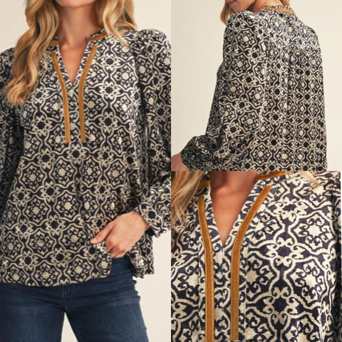 Metallic Woven Trim Detail Baroque Velvet Top