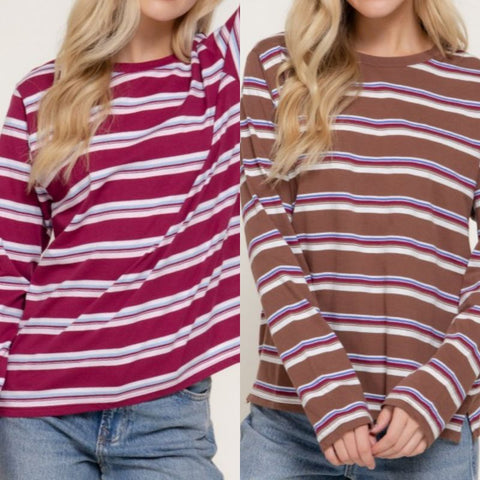 Long Sleeve Multi Stripe Knit Top