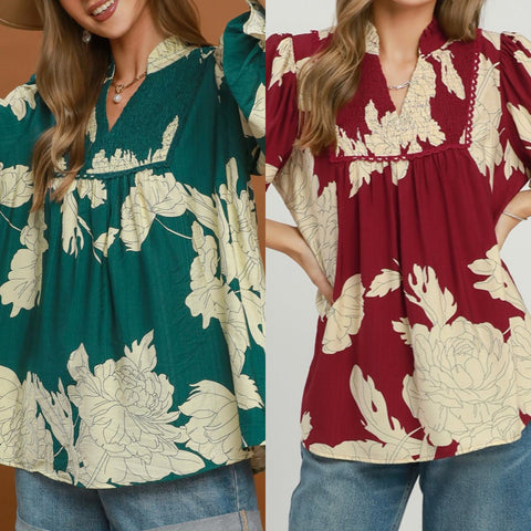 Floral Smocked Yoke Peasant Top