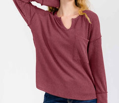 Knit Notched Neck Pullover Top