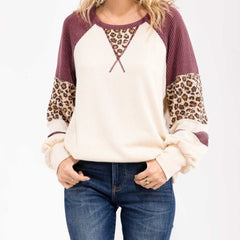 Knit Animal Print Contrast Pullover Top
