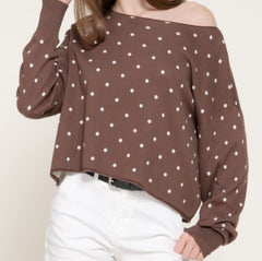 Off-Shoulder Polka Dot Sweater