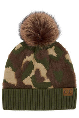 Abstract Camo Print Pom C.C Beanie