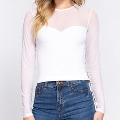 Long Sleeve Round Neck Seamless Mesh Top