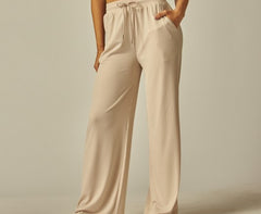 Stretchy Drawstring Pocket Wide Leg Pants