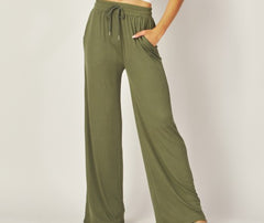 Stretchy Drawstring Pocket Wide Leg Pants
