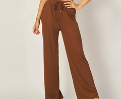 Stretchy Drawstring Pocket Wide Leg Pants