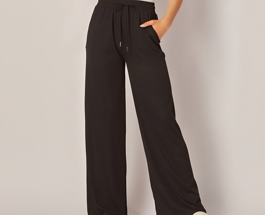 Stretchy Drawstring Pocket Wide Leg Pants