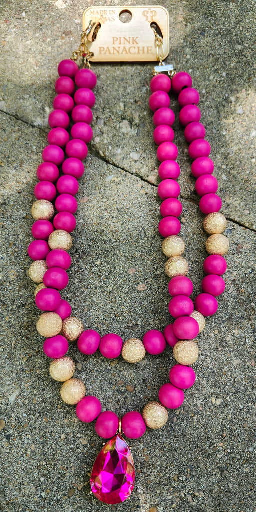 Pink Panache Pink/Gold Beaded Rhinestone Necklace