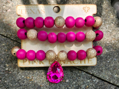 Pink Panache Pink/Gold Beaded Rhinestone Bracelets