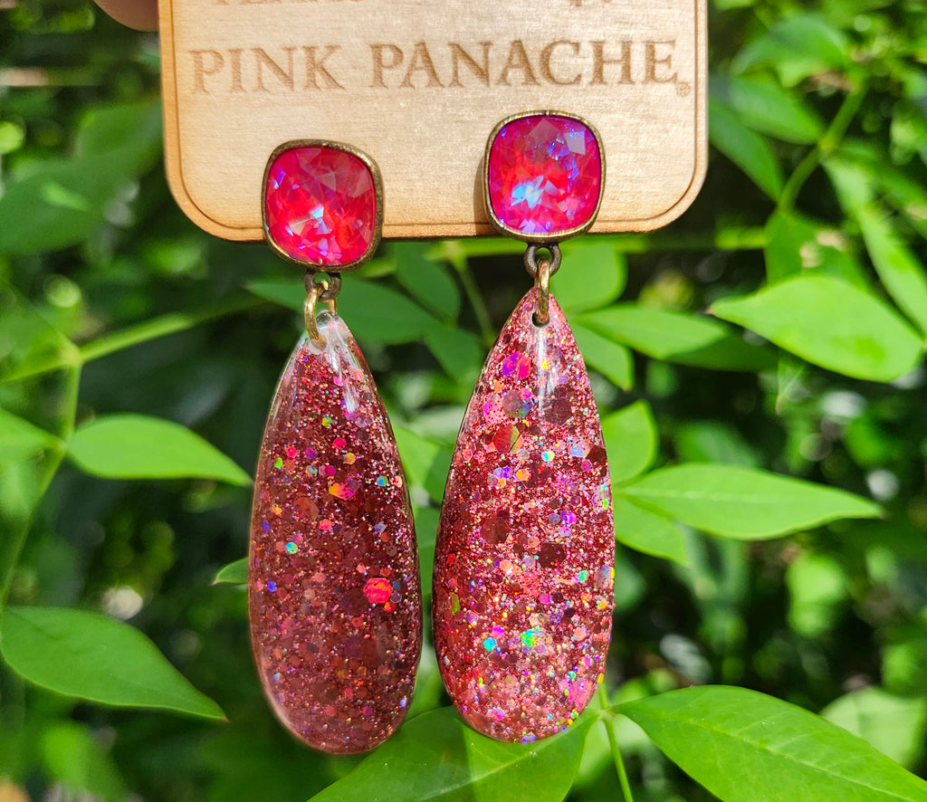 Pink Panache Glitter Teardrop Earrings