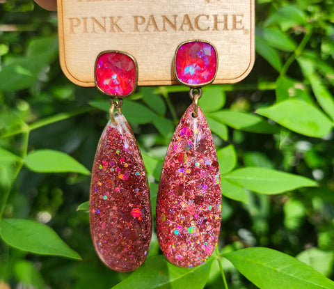 Pink Panache Glitter Teardrop Earrings