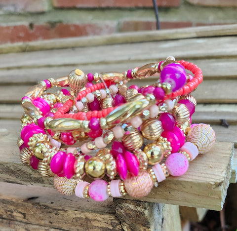 Pink/Gold Beaded Bracelets