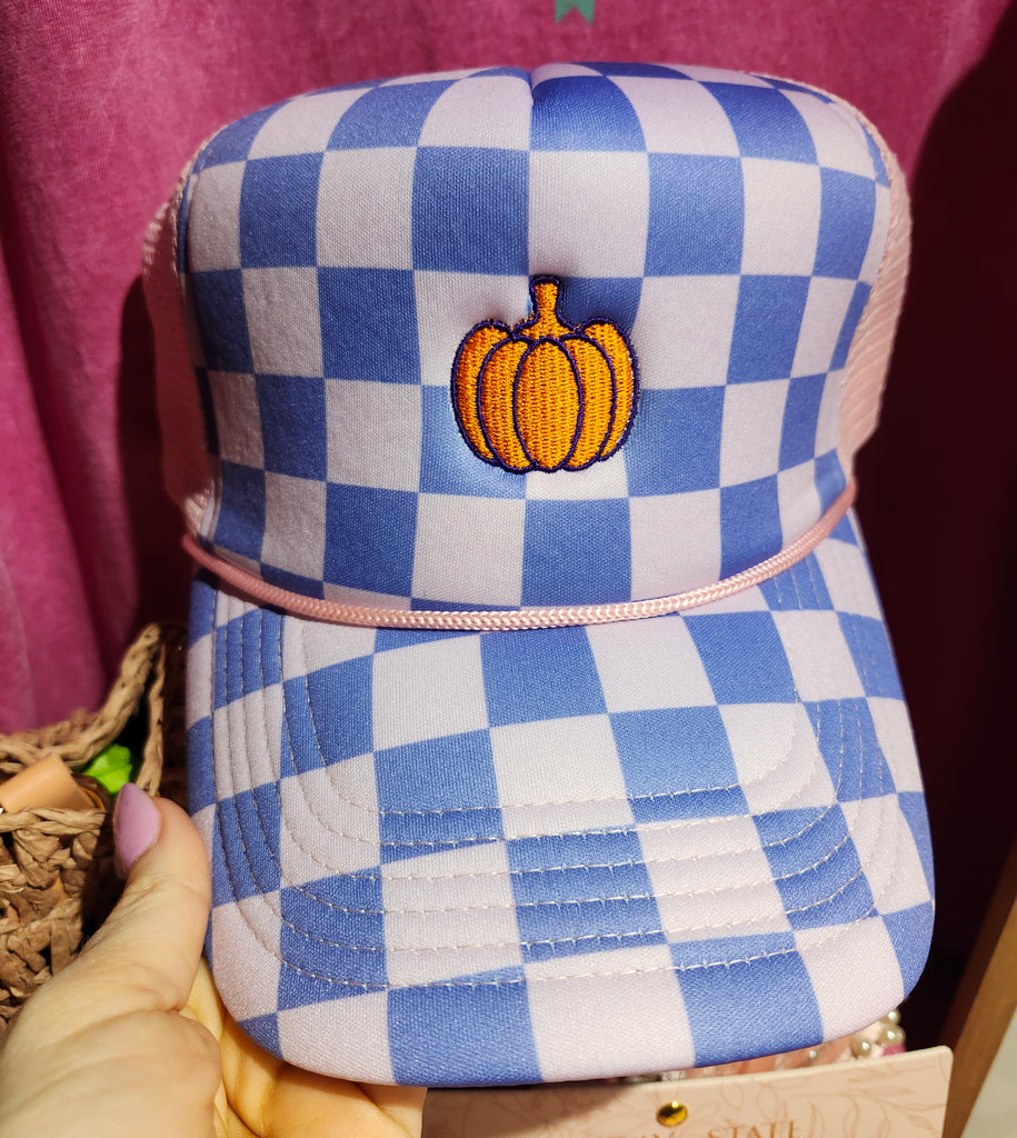 Checkered Pumpkin Trucker Hat