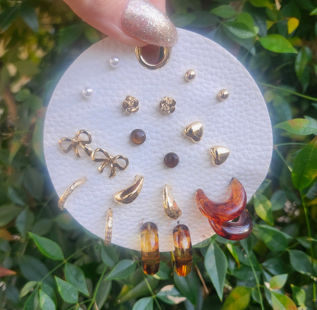 Brown Mixed Stud Earring Set