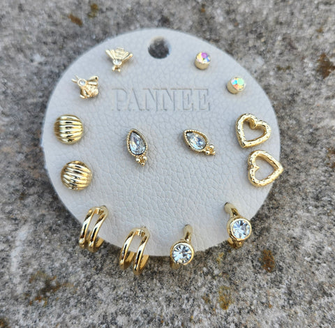 Rhinestone/Gold Mini Stud Earring Set