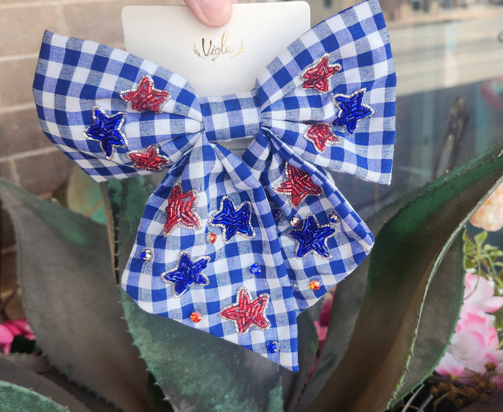Patriotic Stars Checkered Hairbow/Barrette