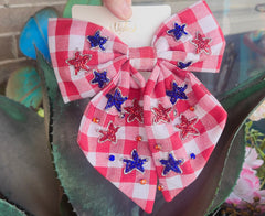 Patriotic Stars Checkered Hairbow/Barrette