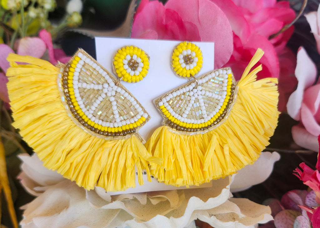 Fruit Beaded/Straw Fringe Earrings