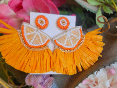 Fruit Beaded/Straw Fringe Earrings