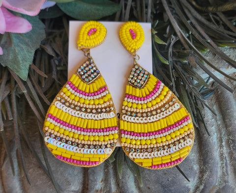 Yellow/Pink Beaded Earrings