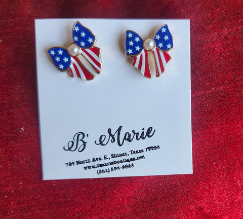 Patriotic Bow Stud Earrings