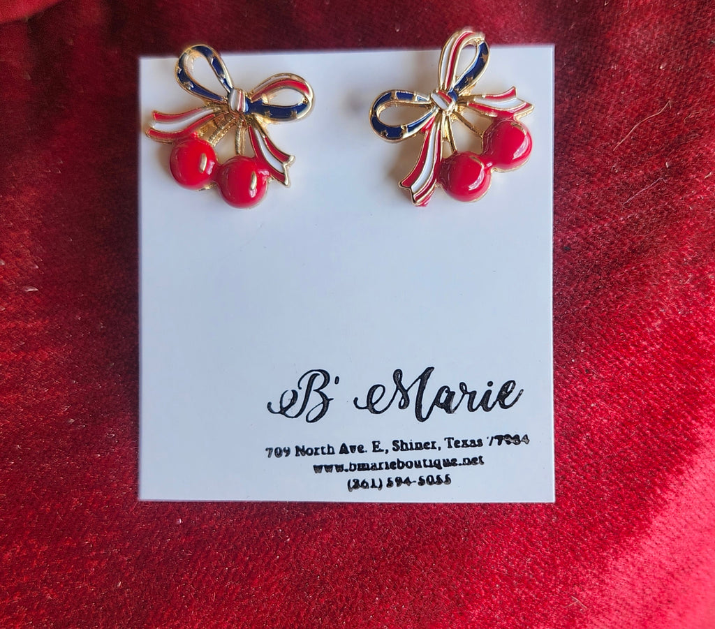 Patriotic Cherry/Bow Stud Earrings