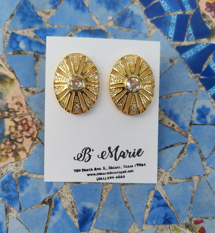 Gold/Rhinestone Stud Concho Earrings