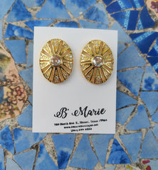 Gold/Rhinestone Stud Concho Earrings